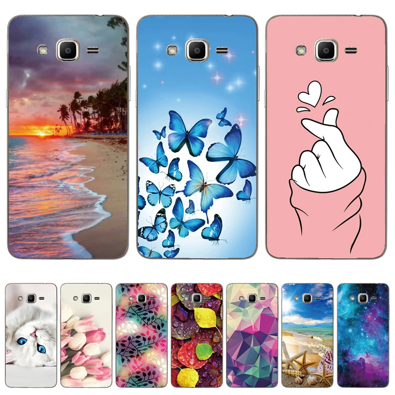 TPU Case For Samsung Galaxy J2 Prime G532 SM-G532F 5 inch Soft Silicone Cover Cat flower |