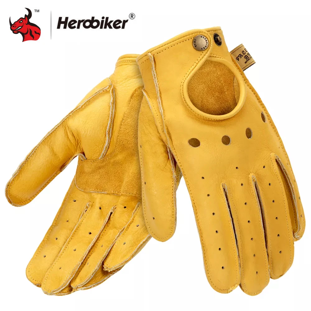 

HEROBIKER Motorcycle Gloves Goatskin Leather Moto Gloves Summer Breathable Motorbike Riding Full Half Finger Gloves Guantes Moto