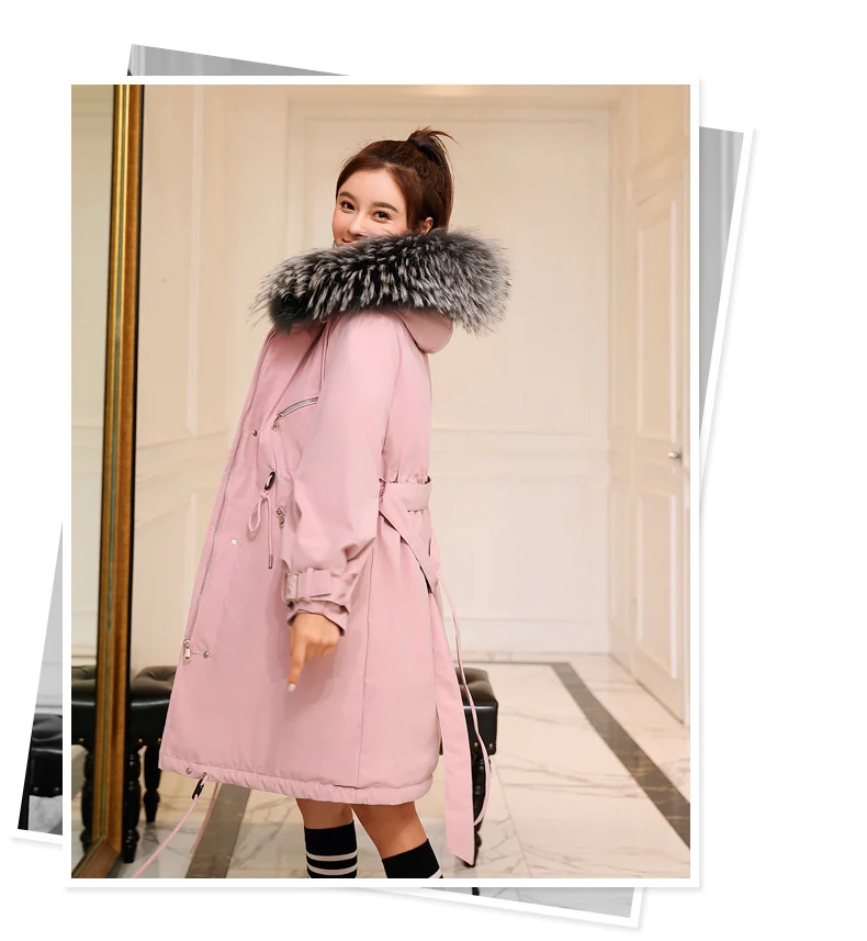 Зимняя длинная куртка женская пояса длинный рукав меховой воротник Толстая теплая зимняя куртка с капюшоном пальто зимние парки верхняя одежда куртка