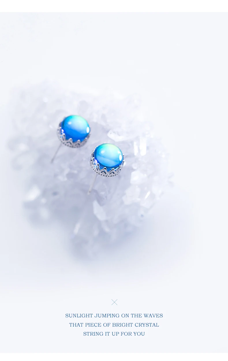 Modian Luxury Charm Blue Opal Crown Stud Earrings Fashion Elegant 925 Sterling Silver Crystal Jewelry For Women S925 Female Gift