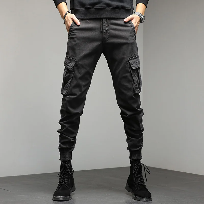 Men's Tactical Pants Casual Cargo Pant Multi Pocket Elastic Waist Military Trousers Male Slim Fit Cotton Comfortable Sweatpants | Мужская