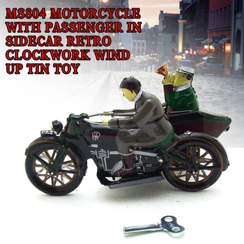 

MS804 Motorcycle with Passenger in Sidecar Retro Clockwork Wind Up Tin Toy w/Box Toys Collection Home Toy Model Hobby Car Gift
