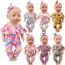 

Doll Clothes Jumpsuit + Headband Flamingo/Pineapple Print Fit 18Inch Americna Doll 43Cm Baby New Born Accessories,Our Generation