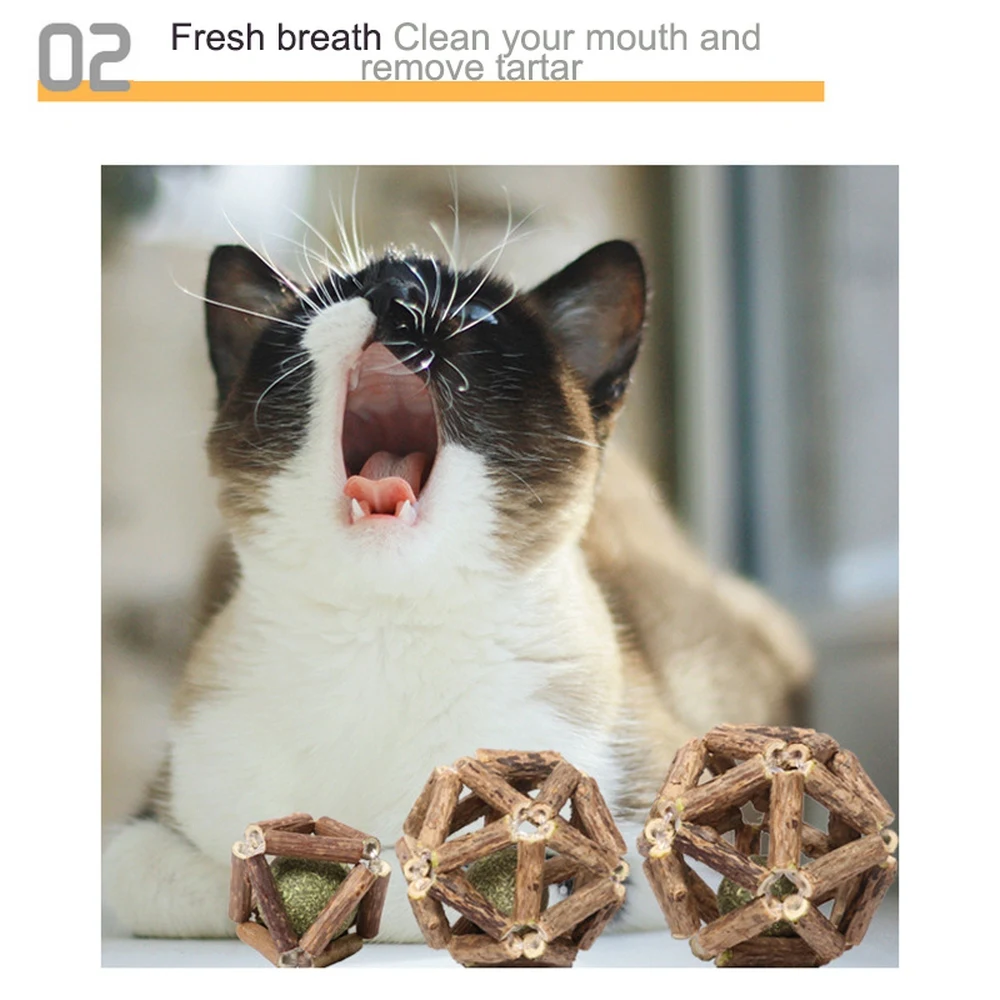 

Catnip Toys Ball Cat Chasing Emotional Soothing Comforting Cat Hair Cleaning Pet Toy Natural Catnip Chase Chewing Wood Balls