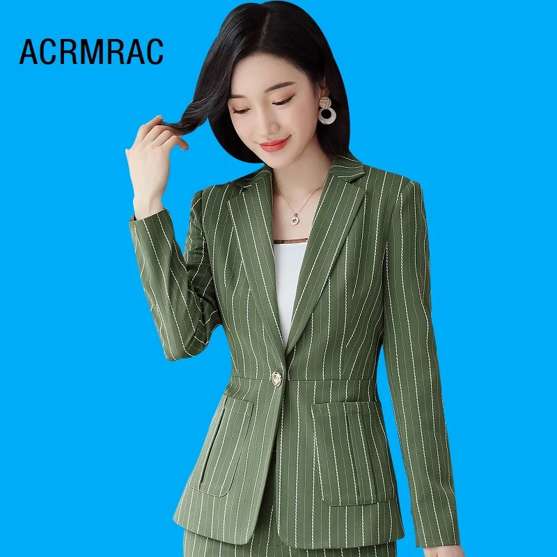 

Women jacket Slim autumn coat Long sleeve stripe Blazers Woman 359