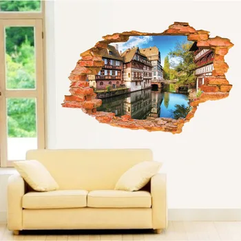 

3D Creative Design Wallpaper Home Wall Sticker Three-dimensional Pattern Bedroom Door Beam Pvc Wall Sticker Room Art Decoration