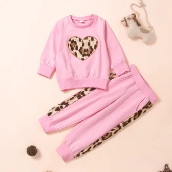 

HIPAC Baby Girls Leopard Long Sleeve T-shirt Cotton Sweatshirt Pants 2PCS Set Girl Clothes Newborn Infantil Toddler Kids Outfit