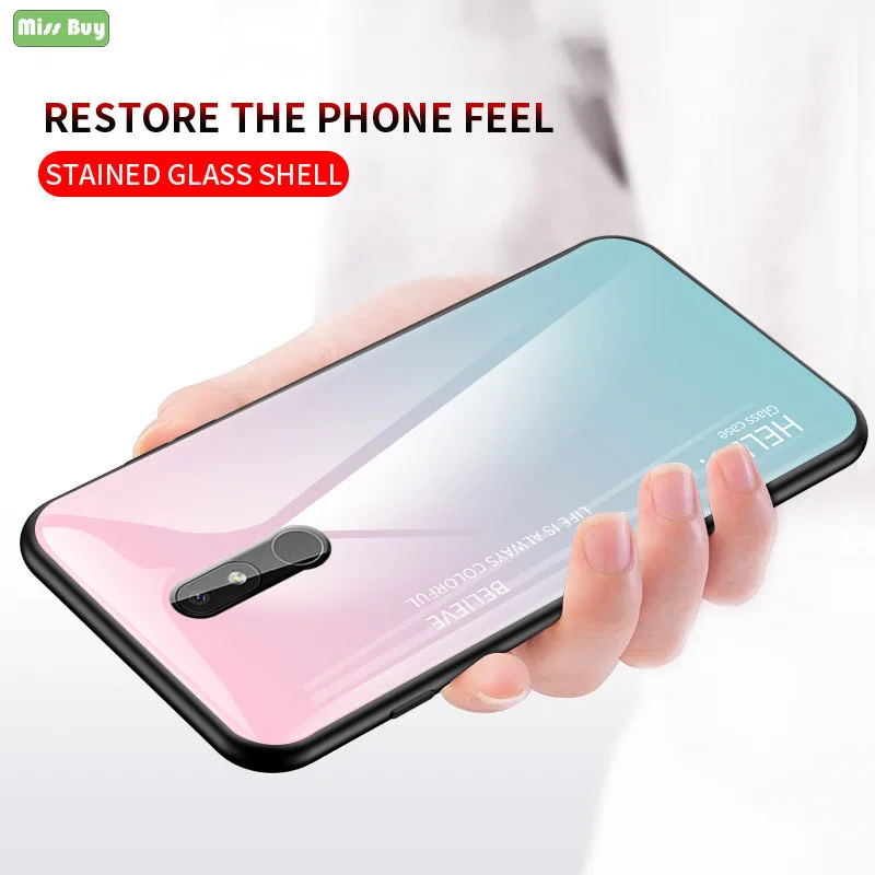 For Nokia 3.2 Case Luxury Colorful Gradient Tempered Glass 4.2 7.1 7 Plus X6 Soft Silicon Edge Back Cover | Мобильные телефоны и