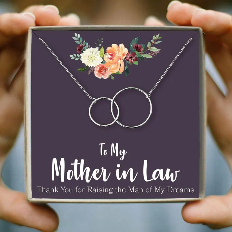 Two Interlocking Pendant Necklace Women Infinity 3 Color Double Circles Chain Christmas Family Gift To My Mother in Law | Украшения и