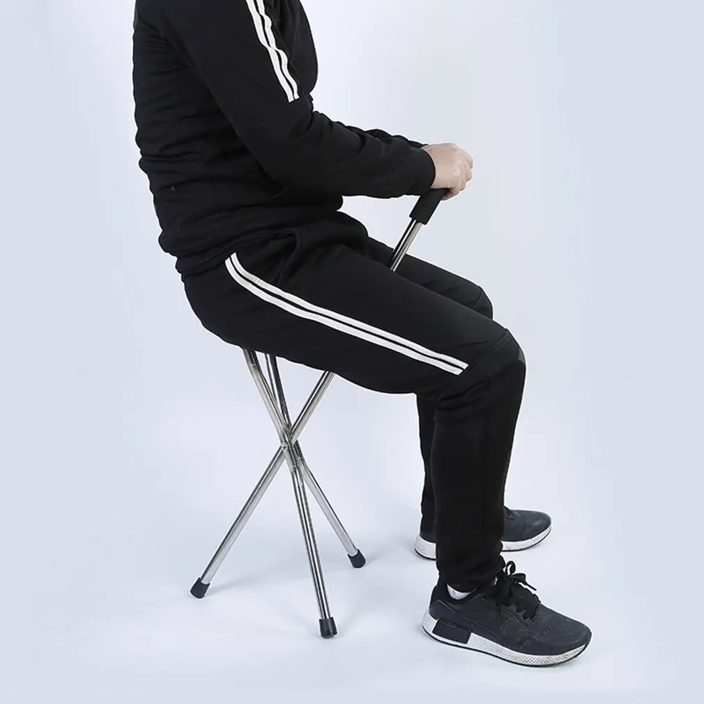 Складной стул для ходьбы, стул для отдыха, железный трость для ходьбы с пластиковым сиденьем, Нескользящие штативы, тростник, старшая, походная скалолазационная костыль
