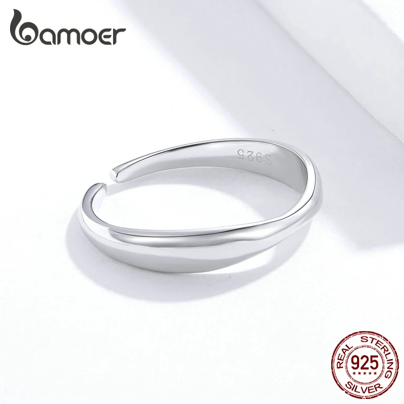 Bamoer, кольца для женщин с неровной океанской волной, 925, серебряное кольцо, свободный размер, регулируемое кольцо для женщин, модное ювелирное изделие SCR630