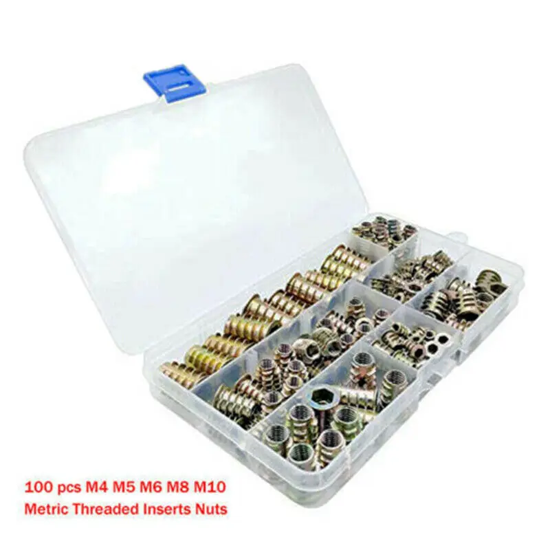 

Assorted M4-M10 Threaded Insert Nuts Bolts Set Furniture Hex Drive Repair Tools