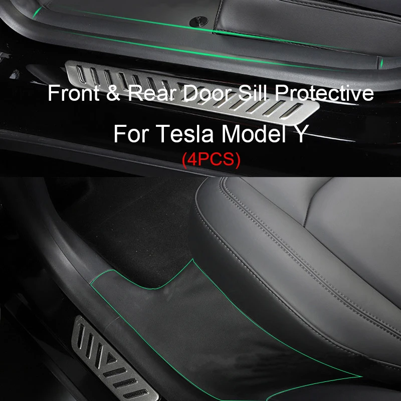 

Защитный порог передней и задней двери из углеродного волокна для Tesla Model Y Автомобильная кожаная Скрытая Защита 4 шт./компл.