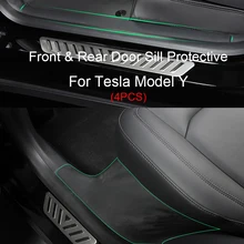Para Tesla Modelo Y Dianteiro & Traseiro Protetor de Soleira Da Porta Do Carro De Fibra De Carbono de Couro proteção Oculta 4 pçs/set