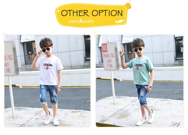 Children Cute Fashion Summer Kids Boy Clothes 2 Piece Set White T-Shirt Shredded Jeans 5-14 Years Boy Kids Clothes Set