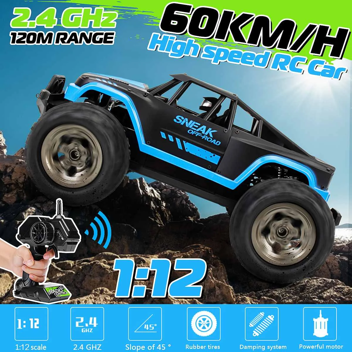 1/12 60 км/ч 2WD RC пульт дистанционного управления внедорожные автомобили 2,4 ГГц сканеры Электрический Монстр автомобиль ПВХ игрушки для детей