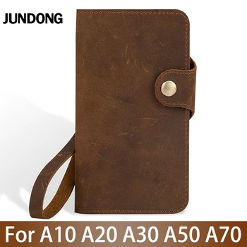 

Leather Flip Phone Case For Samsung A10 A20e A30 A40 A50 A60 A70 case Cowhide Crazy horse skin Card slots Cover