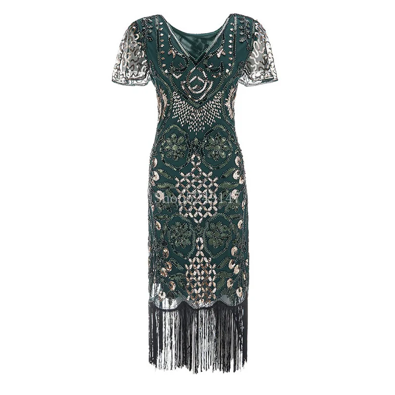 Новейшее женское вечернее платье 1920s Great Gatsby Flapper Sequin Fringe Midi платье Летнее Ретро платье для женщин в стиле арт-деко