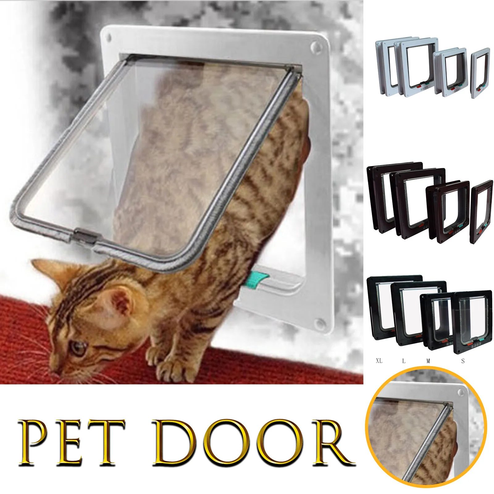 Puerta de plástico ABS para perros, apertura de puerta de seguridad bloqueable, para pequeños gatos domésticos