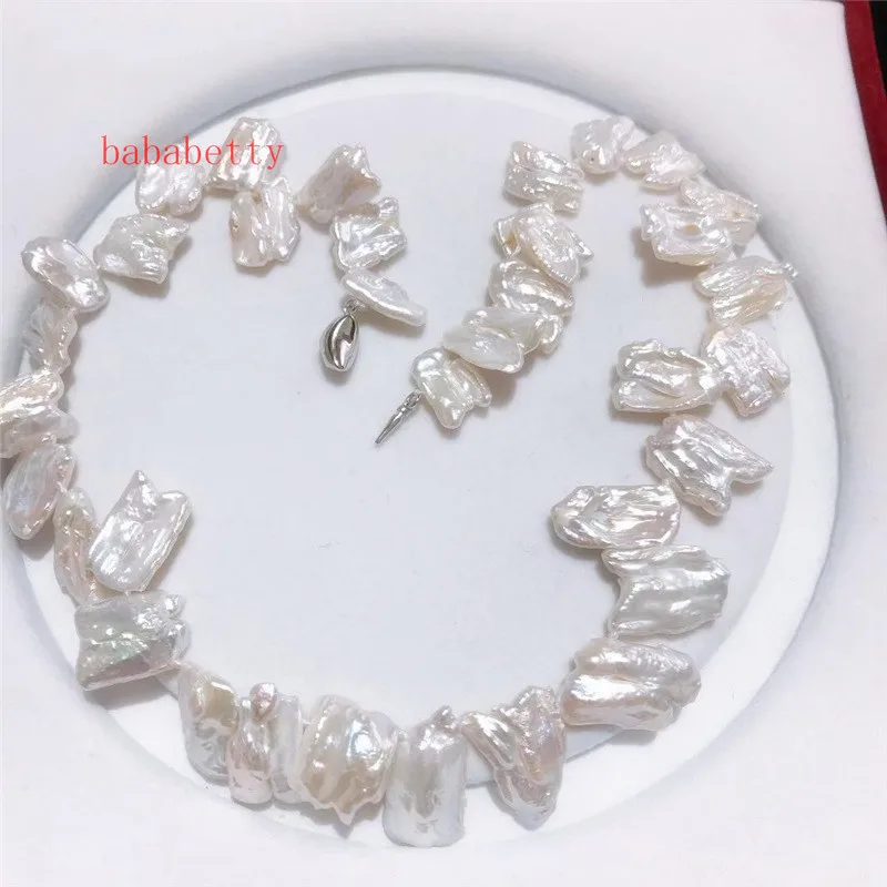 Новинка, 12X16 мм, натуральный белый пресноводный жемчуг, неправильное Кеши барочное ожерелье, серебро 925 пробы, застежка