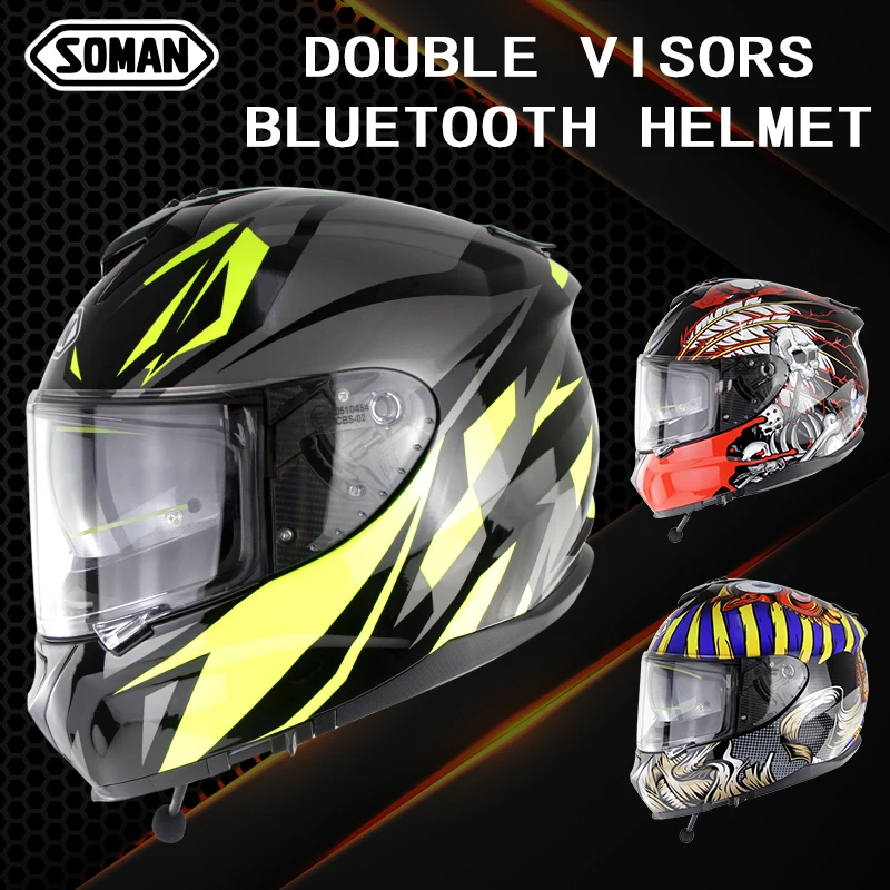 

Fullface Helmet Ventilated Capacetes Black Yellow Casco Moto Integral Porta Casco Bluetooth Helmet Motor Kask Flip Up Dual Visor