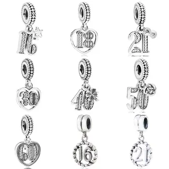

Alphabet & Numbers 16 18 21 30 40 50 60 Years Of Love Pendant Charm Fit Bracelet 925 Sterling Silver Beads DIY Jewelry