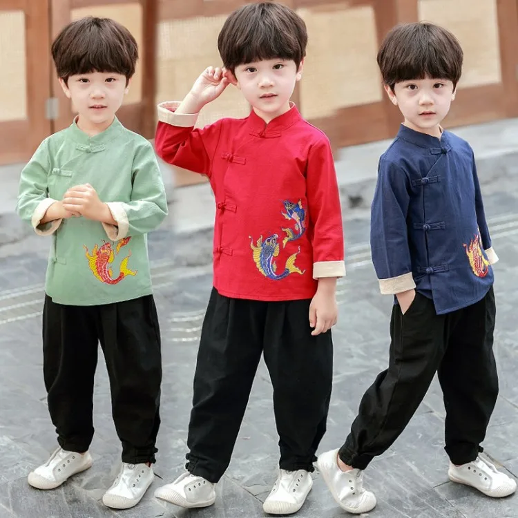 BORUMEX г. костюм Тан для мальчиков одежда династии Хань с длинными рукавами детский костюм в китайском стиле детский весенне-осенний костюм