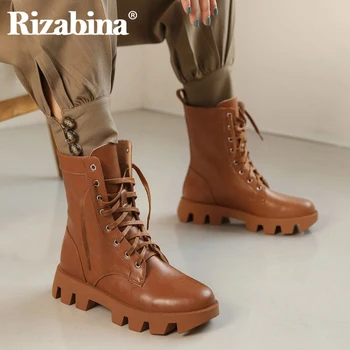 

Rizabina Women Real Leather Boots New Winter Warm Ankle Boots Women Lace Up Short Boots Fashion Casual Footwear Size 34-39