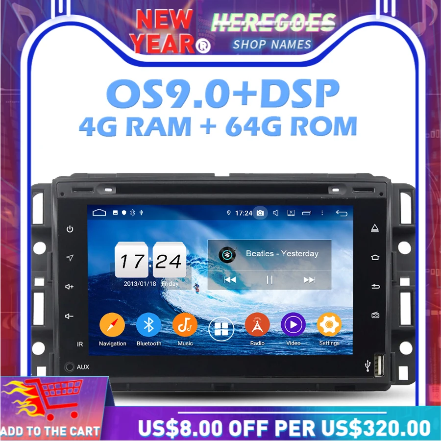 IPS DSP Android 9 0 4G RAM + 64G ROM 8 ядерный dvd плеер для автомобиля Wifi luetooth 4 2 RDS радио GPS карта GMC