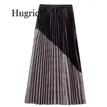 Новое поступление, лоскутные замшевые плиссированные юбки для женщин, Осень-зима, высокая талия, винтажная клетчатая Длинная женская юбка макси