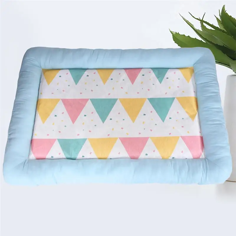 Rectangle Pet Bed Thickened Ice Silk Cotton Soft Comfort Pad Puppy House Nest Summer Sleeping Supplies (Blue Size L) | Дом и сад