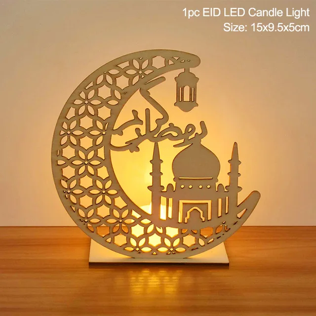 EID Mubarak Wooden Pendant with LED Candles Light Ramadan Decorations For Home Islamic Muslim Party Eid Decor Kareem Ramadan Style1