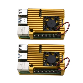 

For Raspberry Pi 4 Model B 2G RAM Kit with Gold CNC Aluminum Alloy Protective Case Fan Cooling 5V 3A Power for Raspberry Pi 4B