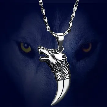 Charm Retro Cupronickel Silver Plated Spike Necklace Spike Shape Wolf Carving
