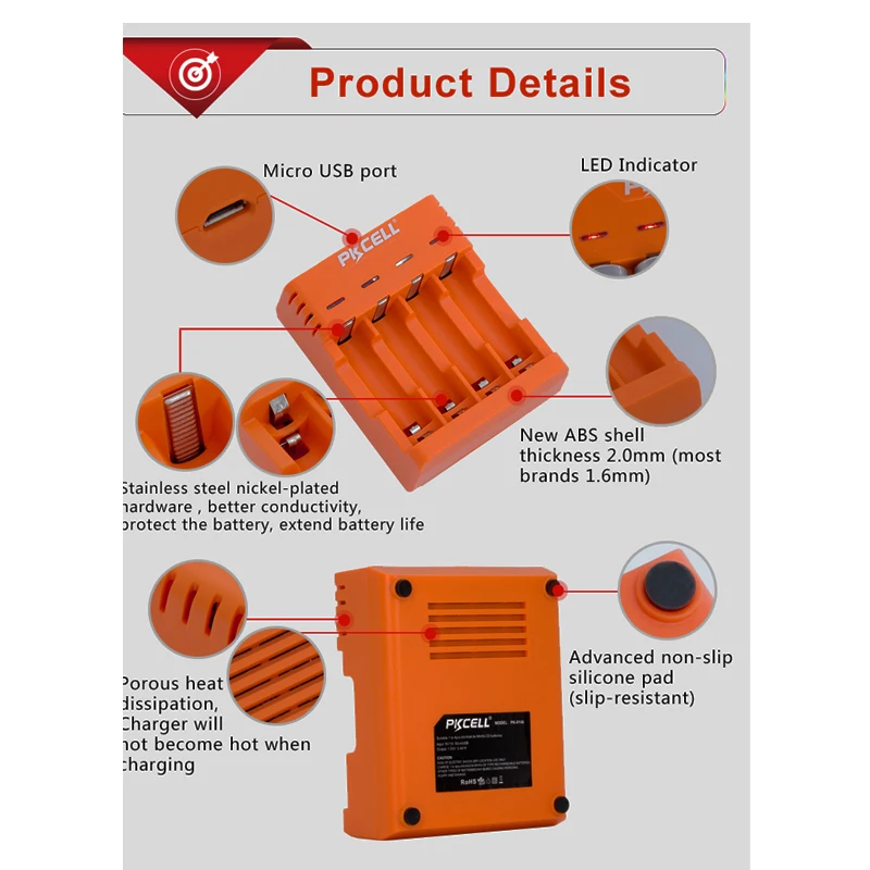 Батарейки PKCELL зарядное устройство для 1,2 в NIMH NICD AA или AAA батареи 4 слота зарядка от 1 до 4 шт аккумулятор USB интерфейс