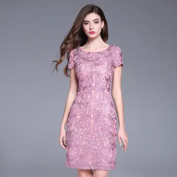 

2020 Season Big Code Embroidery Women's Wear Round Neck Short Sleeve Close Running Bag Hip Dress