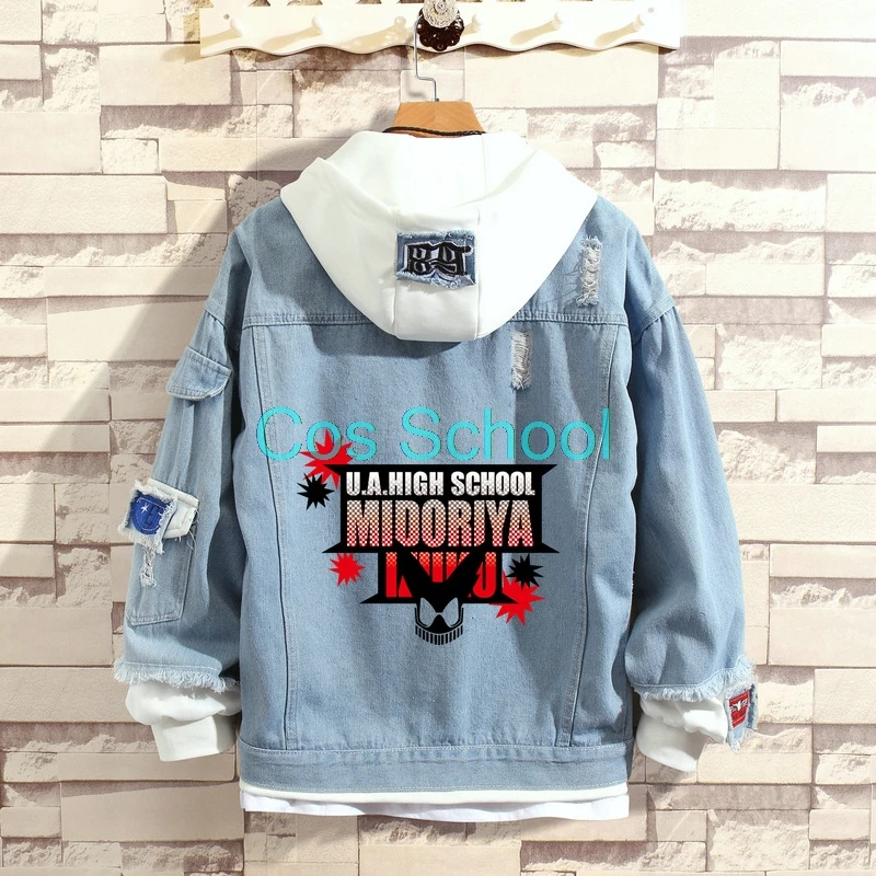 Cos School Boku no My Hero Academia Plush Denim Jacket Todoroki Shouto Winter Coats Midoriya Izuku Winter Hooded Zipper Costumes