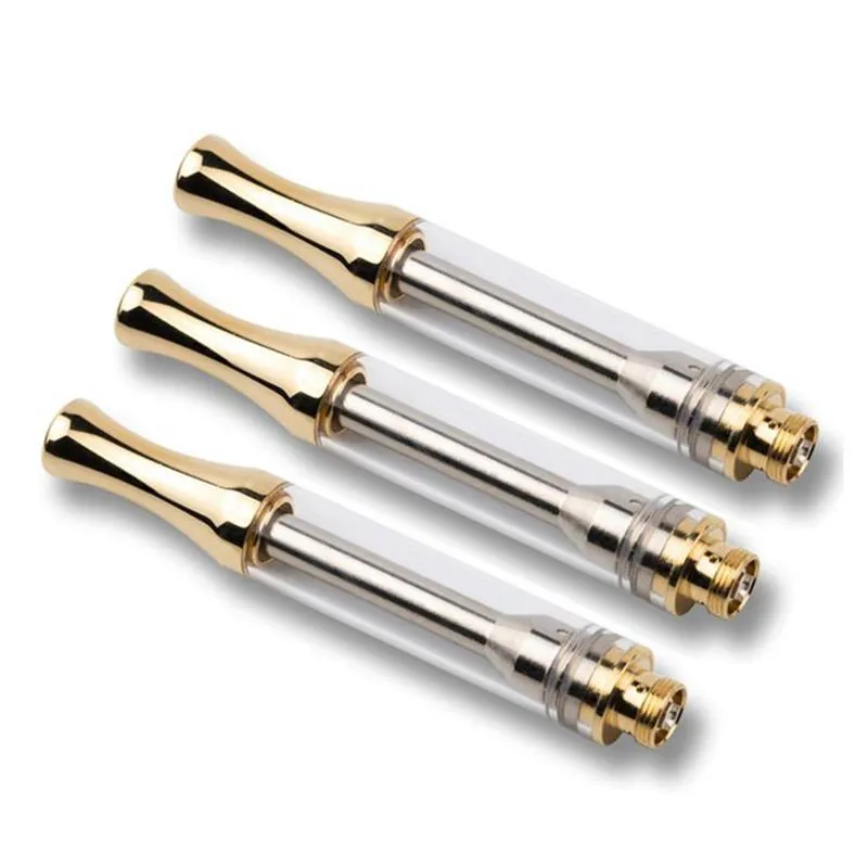 500pcs/Lot Golden Glass Cartridge With Retail Packaging 1.0ml Vaporizer Pen Cartridge with Ceramic Coil For Thick Oil