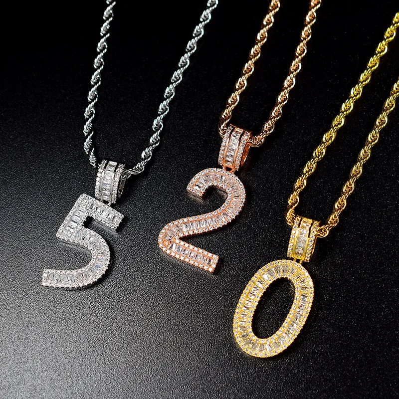 Bling Iced Out цифры ожерелье для мужчин и женщин Подарки геометрический циркон кулон ожерелье Мода хип хоп ювелирные изделия