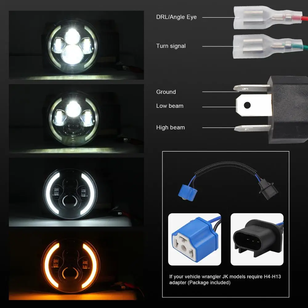 

7 Inch Circular Angel Eye LED Headlight Headlight for Jeep Wrangler Motocross High Angle Light Circle Angle Eye