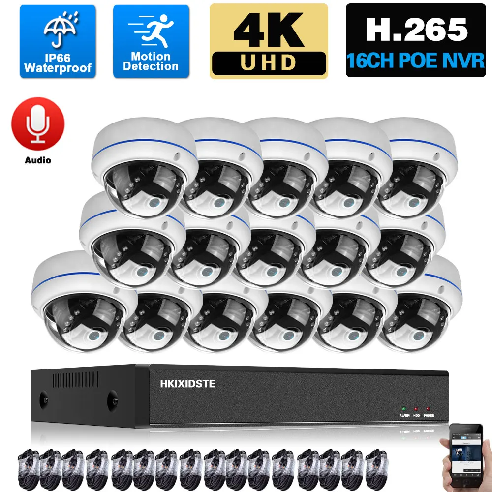 

16 Channel CCTV Cameras Security System Kit 4K 16CH NVR Kit 4K POE Dome Video Surveillance Camera System Set 8CH 8MP IP Cam Set