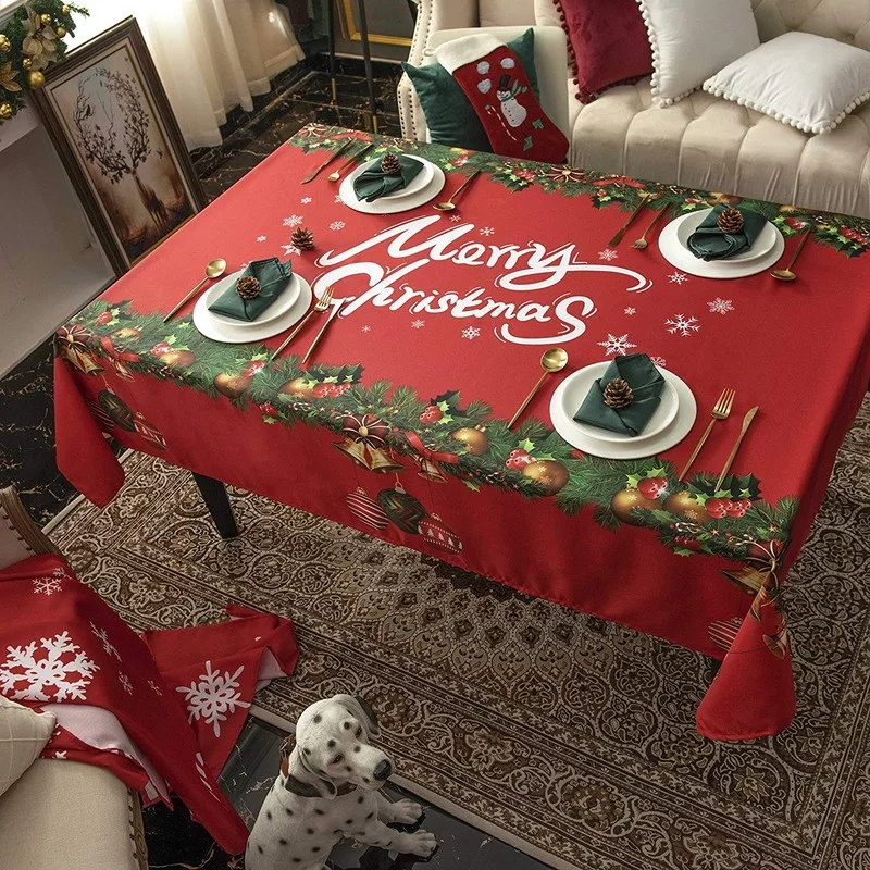 

Christmas Rectangular Tablecloth Waterproof Holiday Decoration Fabric Tablecloth Kitchen Indoor and Outdoor Picnic Table Mat