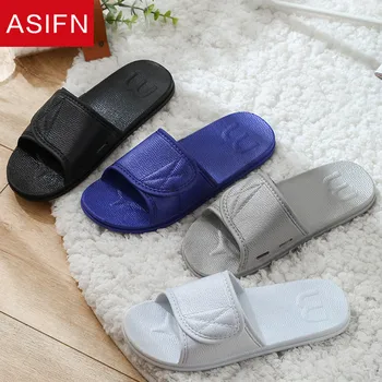 

ASIFN Men Home Slippers Slides Summer Bathroom Women Indoor Non-slip Zapatos De Hombre Male Solid Sandals House Flip Flops
