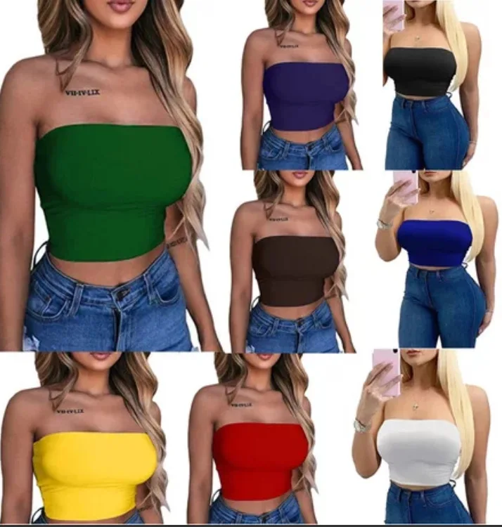 Description Picture 2 of itemTop Women Bra Selling Solid Color Tube Tops in Europe and America New Yoga Sports Women's Wrapped Vest Women's Tube Top Cropped