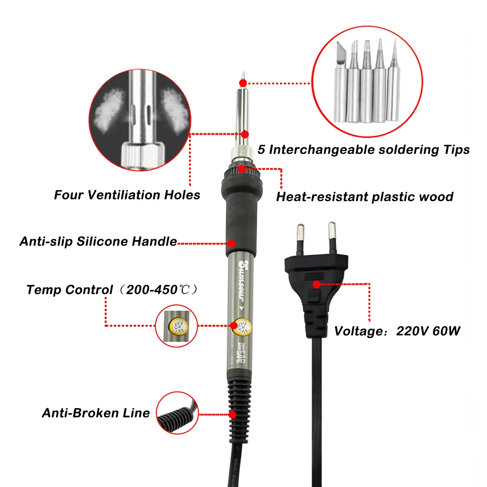 hot air soldering Electric Soldering Iron 60W Adjustable Temperature Soldering Iron Tips Welding Solder Tools Ceramic Heater Ddesoldering Pump Set electric soldering irons