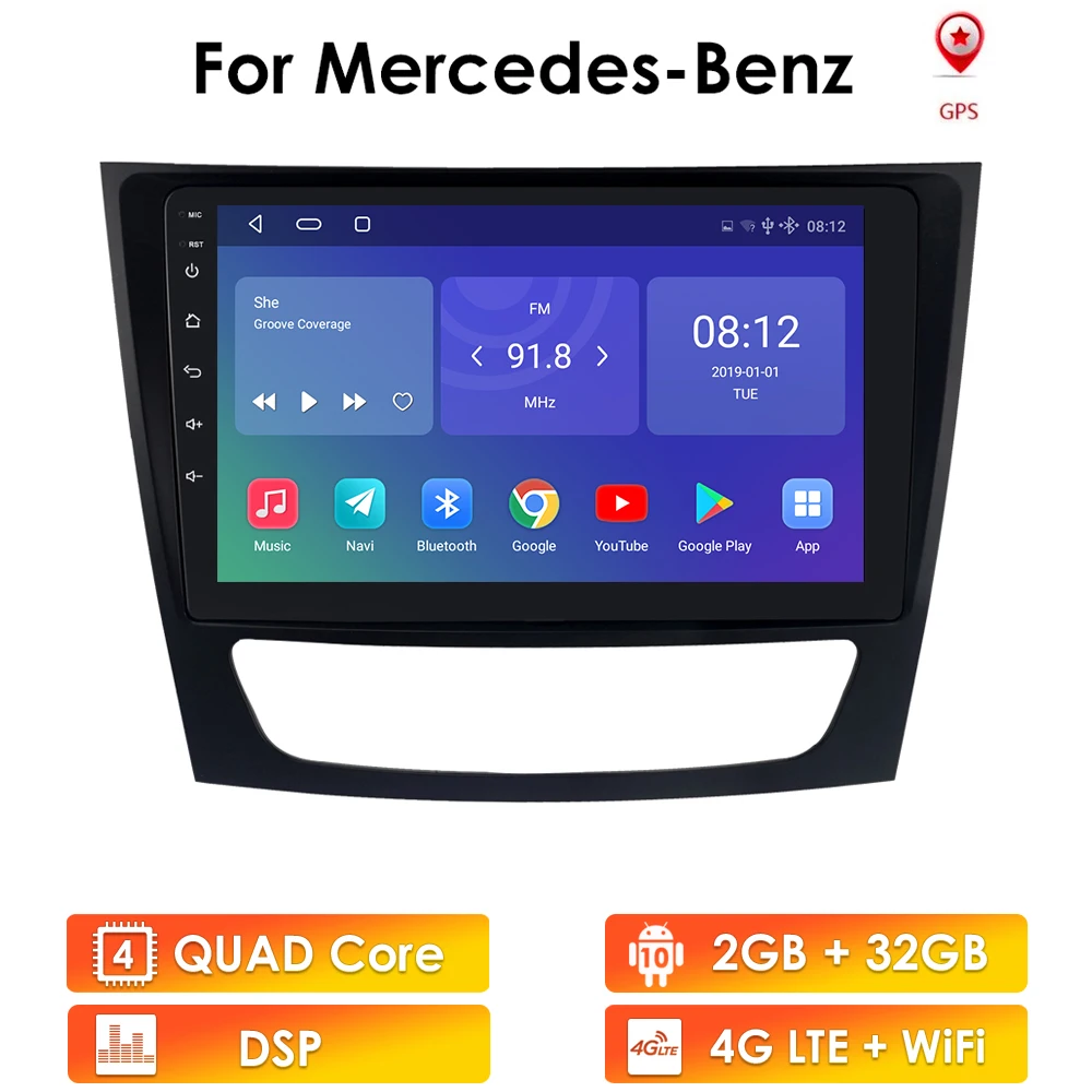 Автомобильный мультимедийный плеер 9 дюймов на Android 10 с GPS 2 Гб ОЗУ 32 ПЗУ для Mercedes W211