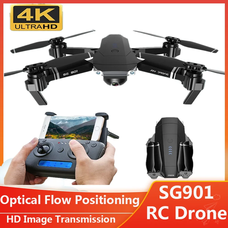 

4K HD Dual Camera Aerial Photography RC Drone SG901 Remote Control Helicopter Optical Flow Positioning Folding Drones Kids Gift