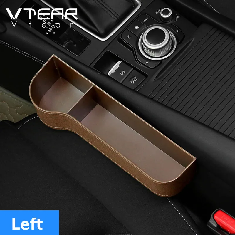 Vtear Универсальная коробка для хранения с разрезом на сиденье ABS чехол держатель для контейнера для укладки чашек карманный органайзер аксессуары для укладки автомобиля - Название цвета: brown left