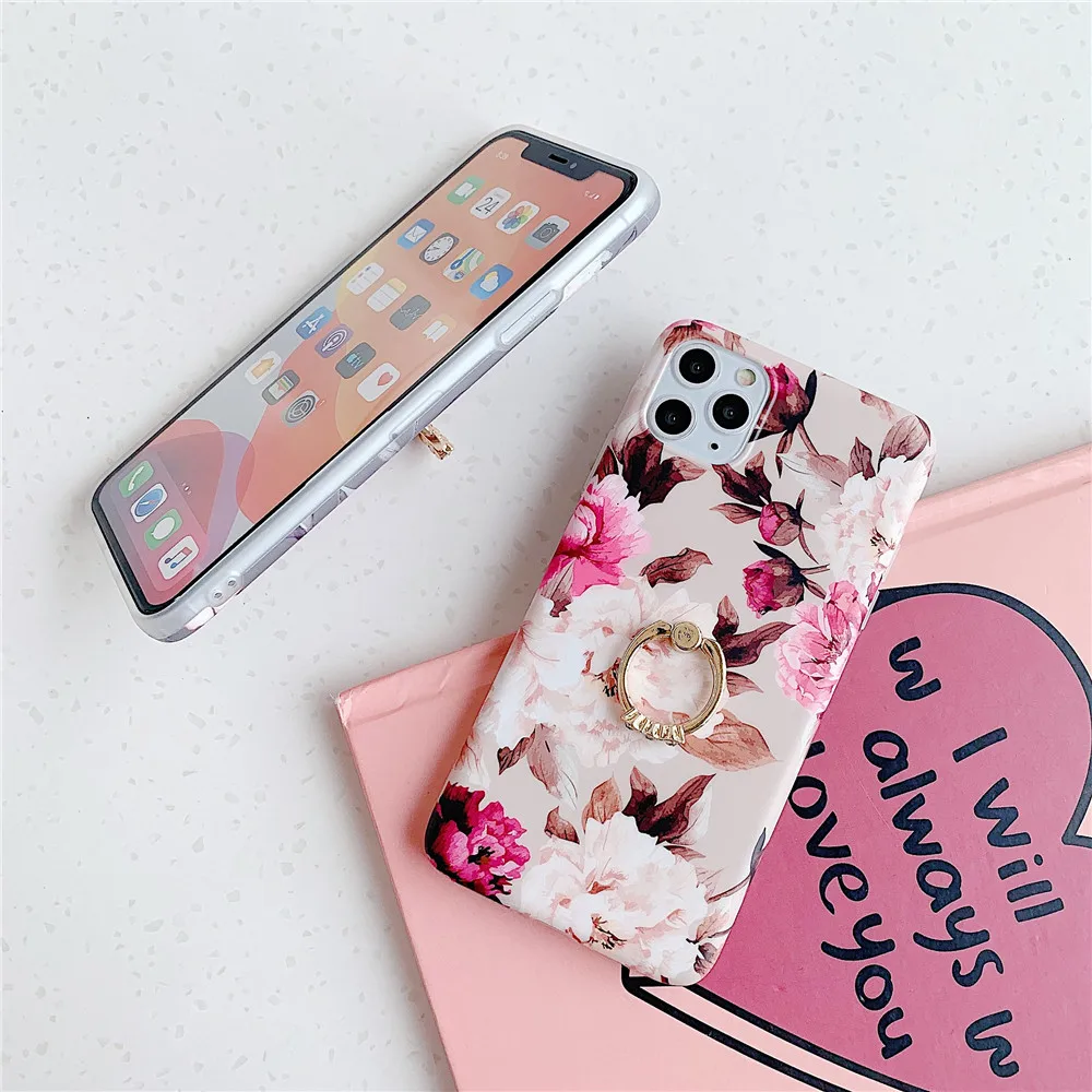 casetify cases FLYKYLIN Finger Ring Holder Case For IPhone SE 2020 12 11 Pro Max  Back Cover For Redmi Note 7 8 Pro Flower Silicon Phone Coque clear phone cases