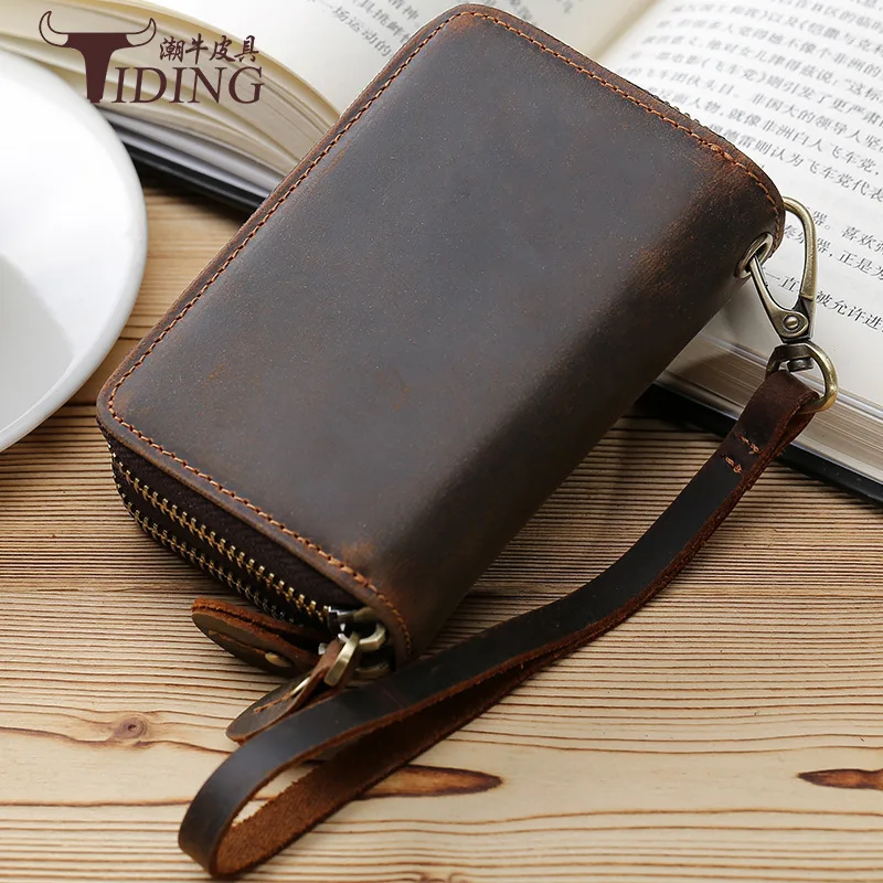 

Hot Sales Hot Selling Genuine Leather Double Layer Zipper Multi-functional Key Women's Vintage Horse Leather Wallet Wallet Men's